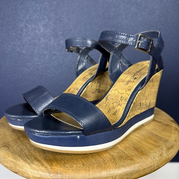 Montego Bay Navy Blue "Rory" Cork Wedges, Size 10 - Picture 1 of 7
